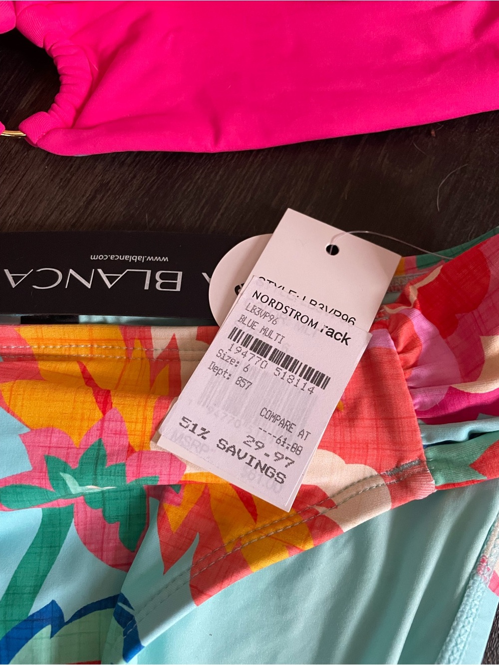 Maaji Bright Pink Bikini Top L with La Blanca NWT Floral Turquoise Bottom 6 - Picture 3 of 6